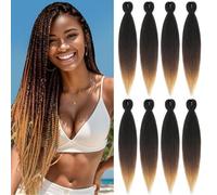 DIFUNEE Extension di capelli pre-stirati, 56 cm, 8 confezioni da 8 ciocche di capelli castano ombré in 3 tonalità, per trecce intrecciate o intrecciate, texture yaki con acqua calda, 56 cm, 1B/30/27