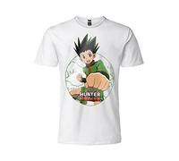 Difuzed T Shirt Hunter X Hunter Logo Gon Freecss. Bianca. Maniche Corte. 100% Cotone. Unisex. Prodotto ufficiale. Taglie da Bambino Adulto e Ragazzo. (M)