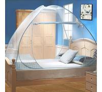Digead Pop-up Zanzariera a Cupola per Letto Matrimoniale, 120x200 cm con Doppia Porta, Leggera e Traspirante in Poliestere Misto, Pieghevole e Portatile per Casa Viaggio Campeggio - Bordo Blu