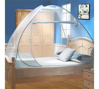 Digead Pop-up Zanzariera a Cupola per Letto Matrimoniale, 180x200 cm con Doppia Porta, Leggera e Traspirante in Poliestere Misto, Pieghevole e Portatile per Casa Viaggio Campeggio - Bordo Blu