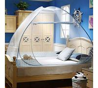 Digead Zanzariera a Cupola per Letto, Zanzariera da Letto Matrimoniale 150x200cm con Doppia Porta - Pieghevole, Leggera e Traspirante in Poliestere Misto, Facile da Installare (Bordo Blu)