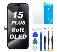DIGI4U Display OLED morbido da 6,7" per iPhone 15 Plus, schermo di ricambio, colori intensi, funzionamento fluido come nuovo, compatibile con True Tone & Face ID, incluso set di attrezzi per una