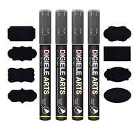 DIGIELE Pennarelli Gesso Liquido D'argento, 4pcs Pennarello 3mm e 16 Etichette Adesive Lavagna, Asciutto o Bagnato Cancellabili, Reversibile Punta Scalpello o Tonda per Lavagna, Finestra & Vetro