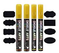 DIGIELE Pennarello a gesso dorato, 2 pennarelli a gesso oro 3 mm + 2 pezzi in feltro liquido oro 6 mm + 16 etichette lavagna, cancellazione con panno umido o asciutto, punta reversibile Ogive o smusso