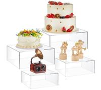 Digiele Rialzi per Buffet, 4 Pezzi Vassoio da Portata Scatole Espositive in Acrilico, Supporto Dessert a Forma di Cubo per Cupcake, Caramelle, Brunch, Dessert, Collezionabili, Gioielli e Feste