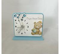 Digiglio Bomboniere Orologio Battesimo con Orsetto, Legno Celeste, Sogni Amore Gioia, con Box Confezione