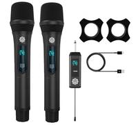 DIGIMORE Doppio microfono wireless UHF per canto, batteria da 8 ore, portata 48,8 m, ricarica di tipo C, doppio microfono cordless per feste in casa, feste all'aperto, canto, aule (D-350 nero)
