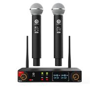 DIGIMORE Sistema microfonico UHF Dual Wireless | Portata 61 m | Uscite XLR bilanciate | Durata della batteria 12 ore | Ricarica di tipo C | Perfetto per chiese, canto, karaoke e spettacoli dal vivo