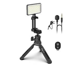 DigiPower - L'istruttore - Treppiede per iPhone con Telecomando e Luce (Include Microfono, Luce LED, treppiede e Supporto per Telefono) - Lavora Insegna e impara da Home Video Kit Professionale