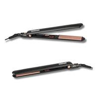 DIGIQUEST Piastra Capelli in Ceramica Sottile 25x90 mm, 200°C, Compatta da Viaggio, Cavo Girevole 360°, Maniglia Bloccabile, On/Off, 35W, Oro Rosa e Nero (CERAMICA VIAGGIO)