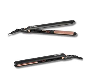 DIGIQUEST Piastra Capelli in Ceramica Sottile 25x90 mm, 200°C, Compatta da Viaggio, Cavo Girevole 360°, Maniglia Bloccabile, On/Off, 35W, Oro Rosa e Nero (CERAMICA VIAGGIO)