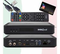 DigiQuest Q99 4K UHD Combo SAT Ricevitore con scheda TiVuSat Nero - Italia TV Rai Mediaset LA7, DVB-S2/T2, HEVC HDR, PVR Ready, LAN, USB, ricevitore 4K certificato + cavo HTS e-com HDMI
