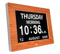 Digital Calendar Day Clock Photo Photo Frame- Auto Dimmable Display 12 Opzioni di allarme, Orologio digitale Vision Vision extra large con sveglia di giorno e mese non abbreviata (woodgrain da 8 polli