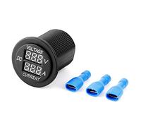 Digital LED Voltmeter Ammeter Round Gauge, Dual Display Voltage and Current Meter, ABS Fire - Retardant Housing, for Motorcycle Car Boat 12-24V