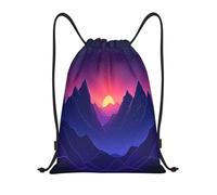 Digital Mountain Sunset Starry Sky Landscape Unisex Zainetto Pieghevole Zaino Con Coulisse Impermeabile Sacca Sportiva Per Spiaggia All'Aperto Vacanze