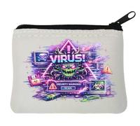 Digital Virus Security Warning Neoprene Coin Purse Pouch 10x11cm Bianco