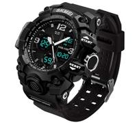 Digitale al quarzo Orologio analogico da polso sportivo Dual Time Cool Fashion orologio cinturino in plastica nero numeri grandi Dail classico design scala 50 m resistente all' acqua - nero