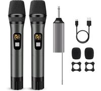 DigitConvert Microfono Wireless UHF Dual Metal Dynamic System con ricevitore ricaricabile, portata di ricezione 200 piedi per sistema PA DJ, canto, conferenza, chiesa, festa, matrimonio