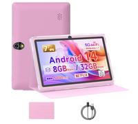 DIGITHINK Tablet 7 pollici Android 14.0 con custodia protettiva, 8 GB (3+5 GB espandi) RAM + 32 GB ROM, schermo IPS, doppia fotocamera, Bluetooth 5.0 WiFi Tab (rosa)