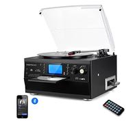 DIGITNOW Giradischi Bluetooth con altoparlante stereo, convertitore da vinile LP a MP3 con CD, cassetta, radio, ingresso AUX e codifica USB/SD, telecomando nero 2