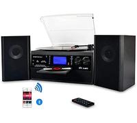 DigitNow, Giradischi Bluetooth, per CD, cassette, radio AM/FM e ingresso AUX, porta USB e codifica SD, telecomando, con altoparlanti stereo indipendenti