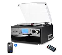 DIGITNOW! Giradischi in vinile Bluetooth Giradischi USB mp3 e Funzione di codifica Classica Lettore CD con Cassetta FM Radio,3 Velocità 33/45/78 RPM Altoparlanti Integrati Canale Stereo