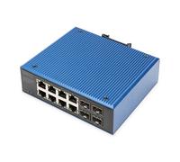 DIGITUS 12 Port Gigabit Ethernet Industrial PoE Network Switch - 8X RJ45 + 4X SF