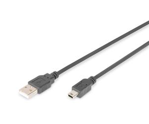 DIGITUS 3m Length USB 2.0 A Male - Mini B Male Connection Cable - Black 3 Meters