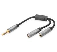 DIGITUS Adattatore per Cuffie Stereo - 2X Prese da 3,5 mm a Jack da 3,5 mm - Adattatore per Microfono, Cuffie - 0,2 m - Nero - per Smartphone, Computer, Laptop, Controller di Gioco