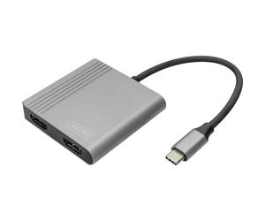 DIGITUS Adattatore grafico USB-C - Da USB-C a 2x HDMI - UltraHD 4K/60Hz - Supporto SST/MST - Lunghezza cavo 18 cm - Plug & Play - Grigio