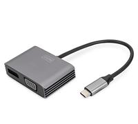 DIGITUS Adattatore grafico USB-C - Da USB-C a DisplayPort e VGA - UltraHD 4k/30Hz - DisplayPort 1.4 - Lunghezza cavo 20cm - Plug & Play - Grigio