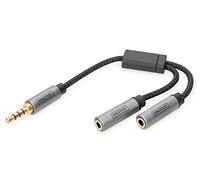 DIGITUS Adattatore per Cuffie Stereo - 2X Prese da 3,5 mm a Jack da 3,5 mm - Adattatore per Microfono, Cuffie - 0,2 m - Nero - per Smartphone, Computer, Laptop, Controller di Gioco