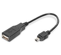 Digitus AK-300310-002-S, CAVO ADATTATORE USB 2.0 OTG, CONNETTORI MINI USB"B" MASCHIO - USB"A" FEMMINA, 20 CM, Nero