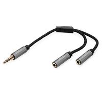 DIGITUS Audio Splitter - Jack da 3,5 mm a 2 Prese da 3,5 mm - Stereo AUX con Contatti Placcati Oro - 0,2 m - Nero - per Smartphone, Computer, Laptop, Lettori MP3, Impianti Stereo