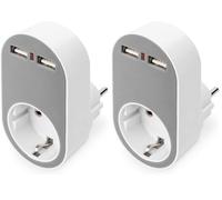 DIGITUS Caricabatterie a spina universale USB con 2 porte USB-A e presa integrata (Confezione da 2)