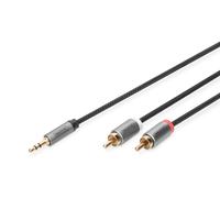 DIGITUS Cavo adattatore audio - jack 3,5 mm a 2xRCA - cavo aux - cavo stereo - adattatore RCA - contatti dorati - cavo intrecciato - 1,8 m - nero - per impianti stereo, home cinema, soundbar, computer