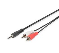DIGITUS Cavo Adattatore Audio - da Jack 3,5 mm a 2X RCA - Cavo Aux - Cavo Stereo - Adattatore RCA - 5 m - Nero - per impianti Stereo, Home Cinema, soundbar, Computer