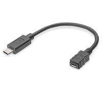 DIGITUS Cavo adattatore USB 2.0-0,1 m - da USB C (M) a USB Micro B (F) - 480 Mbps - Adattatore USB - Nero
