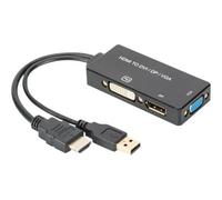 DIGITUS Adattatore grafico HDMI, da HDMI tipo A a DP + DVI-I (24+5) + VGA, 4K Ultra HD 30Hz, nero