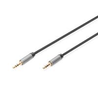 DIGITUS Cavo di Collegamento Audio - da Jack 3,5 mm a Jack 3,5 mm - Cavo AUX - Cavo Stereo - contatti Dorati - Cavo Intrecciato - 1 m - Nero - per impianti Stereo, Home Cinema, soundbar, Computer