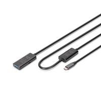 DIGITUS Cavo di prolunga attivo USB 3.2 Gen 1-10 m - Da Typ-C maschio a USB-A femmina - Plug & Play - Fino a 5 Gbit/s - Nero