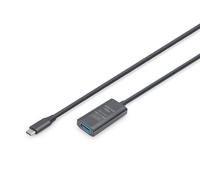 DIGITUS Cavo di prolunga attivo USB 3.2 Gen 1-5 m - Da Typ-C maschio a USB-A femmina - Plug & Play - Fino a 5 Gbit/s - Nero