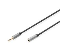 DIGITUS Cavo di prolunga Audio - Jack da 3,5 mm a Presa da 3,5 mm - Cavo aux - Cavo Stereo - contatti placcati Oro - 3 m - Nero - per impianti Stereo, Home Cinema, soundbar, Computer