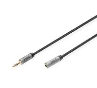 DIGITUS Cavo di prolunga Audio - Jack da 3,5 mm a Presa da 3,5 mm - Cavo aux - Cavo Stereo - contatti placcati Oro - 1 m - Nero - per impianti Stereo, Home Cinema, soundbar, Computer