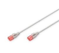 DIGITUS - Cavo patch slim Cat-6, 3 m, schermatura UTP, conduttori in rame - guaina LSZH - Cavo di rete - Grigio, Cat-6 - 3 m, Cavo patch sottile - U-UTP - LSZH