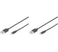 Digitus Cavo USB 2.0-1,8 m - USB-A a Micro B - 480 Mbps - Cavo di collegamento per computer, notebook, hub, smartphone - Nero (Confezione da 2)