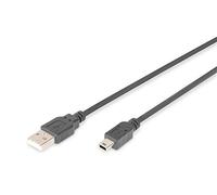 DIGITUS Cavo USB 2.0-1 m - USB A a Mini B (5 pin) - 480 Mbps - Cavo di collegamento per PC, notebook, fotocamere o hub - Polybag - Nero
