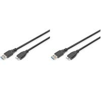 Digitus Cavo USB 3.2 Gen1 - 1,0 m - USB-A a Micro B - 5 Gbps - per computer, laptop, alloggiamenti per dischi rigidi e SSD - Nero (Confezione da 2)