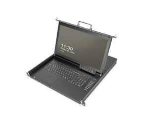 DIGITUS Console KVM 17" - FullHD - switch HDMI 16 porte - tastiera GE - per armadi di rete e server da 19 pollici - nero