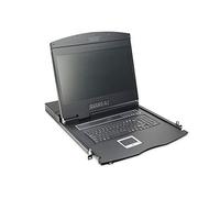 DIGITUS Console KVM da 19" con Display TFT da 19" (16:9), Layout Tastiera US, KVM Switch con 16 Porte Cat5, Nero